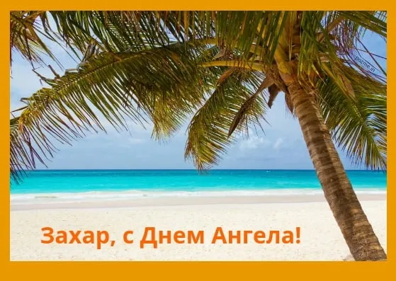 Открытка открытки с именем Захар - Открытка с пальмой и пляжем: С Днем Ангела! | Красивая открытка #190