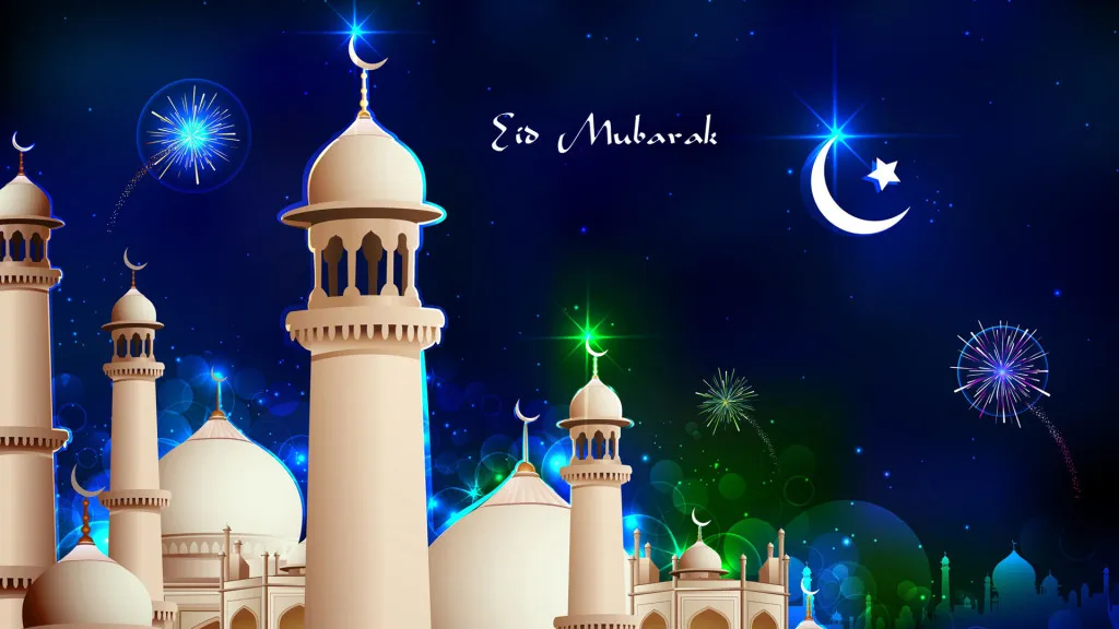 Открытка Священный Рамадан - Открытка "Eid Mubarak": мечеть, салют, ночь | Красивая открытка #34
