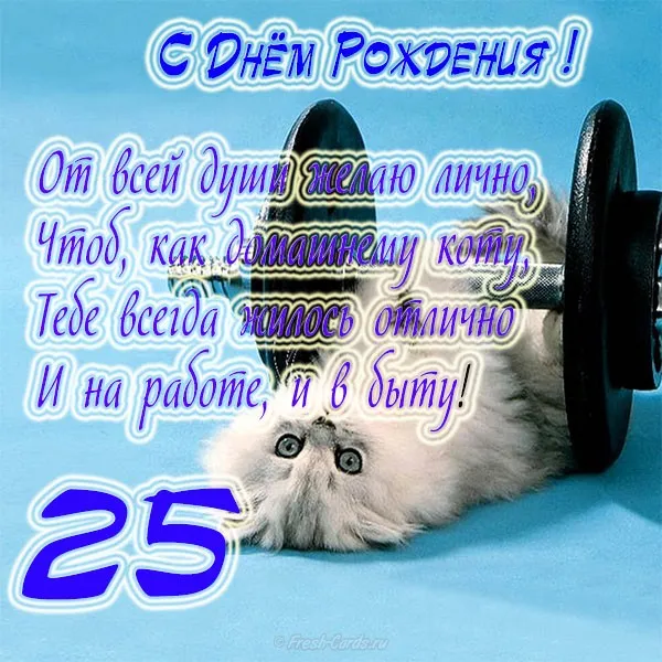 Открытка Открытки на 25 лет - Открытка с котиком на 25 лет  С Днём Рождения! | Красивая открытка #172