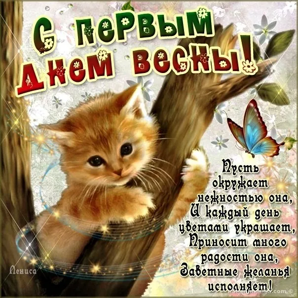 Открытка С первым днём весны - Нежность в каждом дне, забавные желания! | Красивая открытка #53
