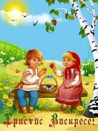 Открытка открытки на пасху  - Открытка с детьми на скамейке, поле, цветы | Красивая открытка #97