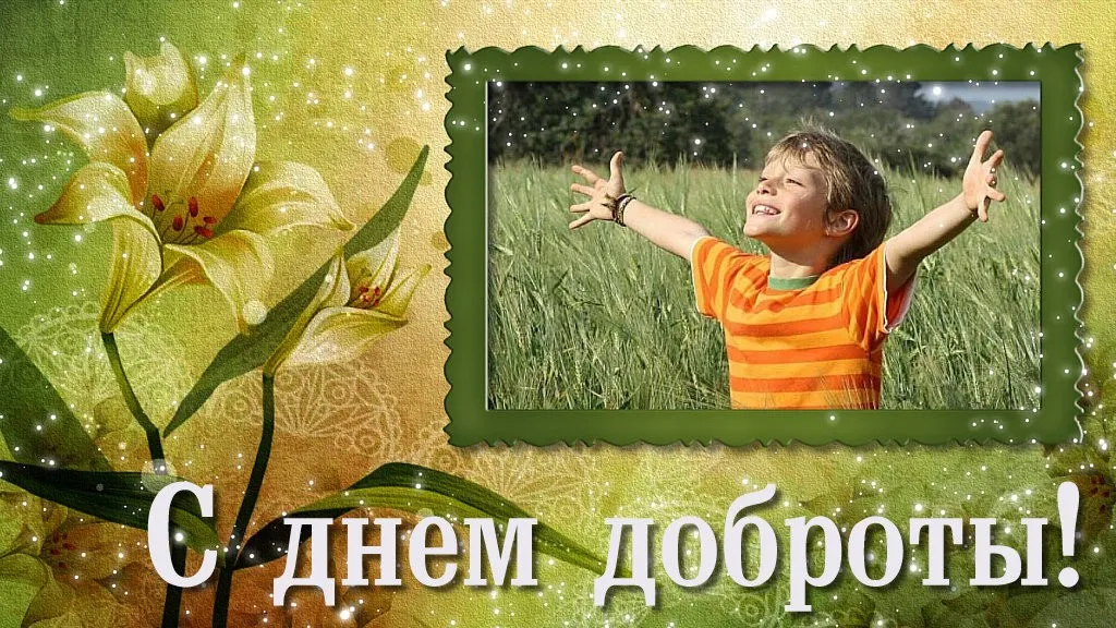 Открытка День доброты - Открытка: мальчик на лугу, лилии | Красивая открытка #141