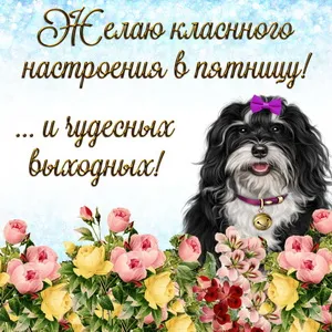 Открытка Хорошей пятницы - Открытка с милой собачкой и цветами | Красивая открытка #22
