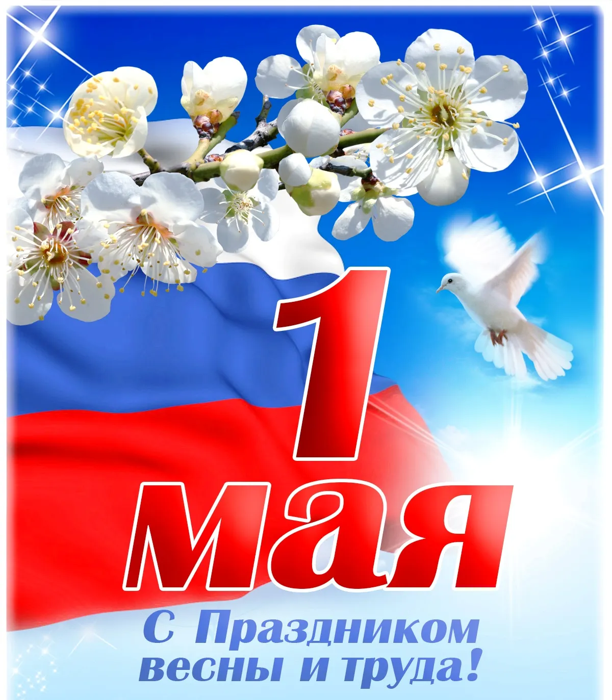 Открытка 1 мая - С Днём 1 Мая! Открытка с цветами и голубями | Красивая открытка #264