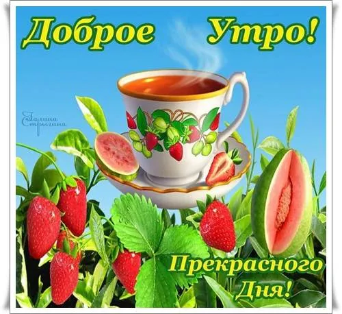 Открытка Доброе утро - Открытка: Клубника, чай и хорошее утро | Красивая открытка #82