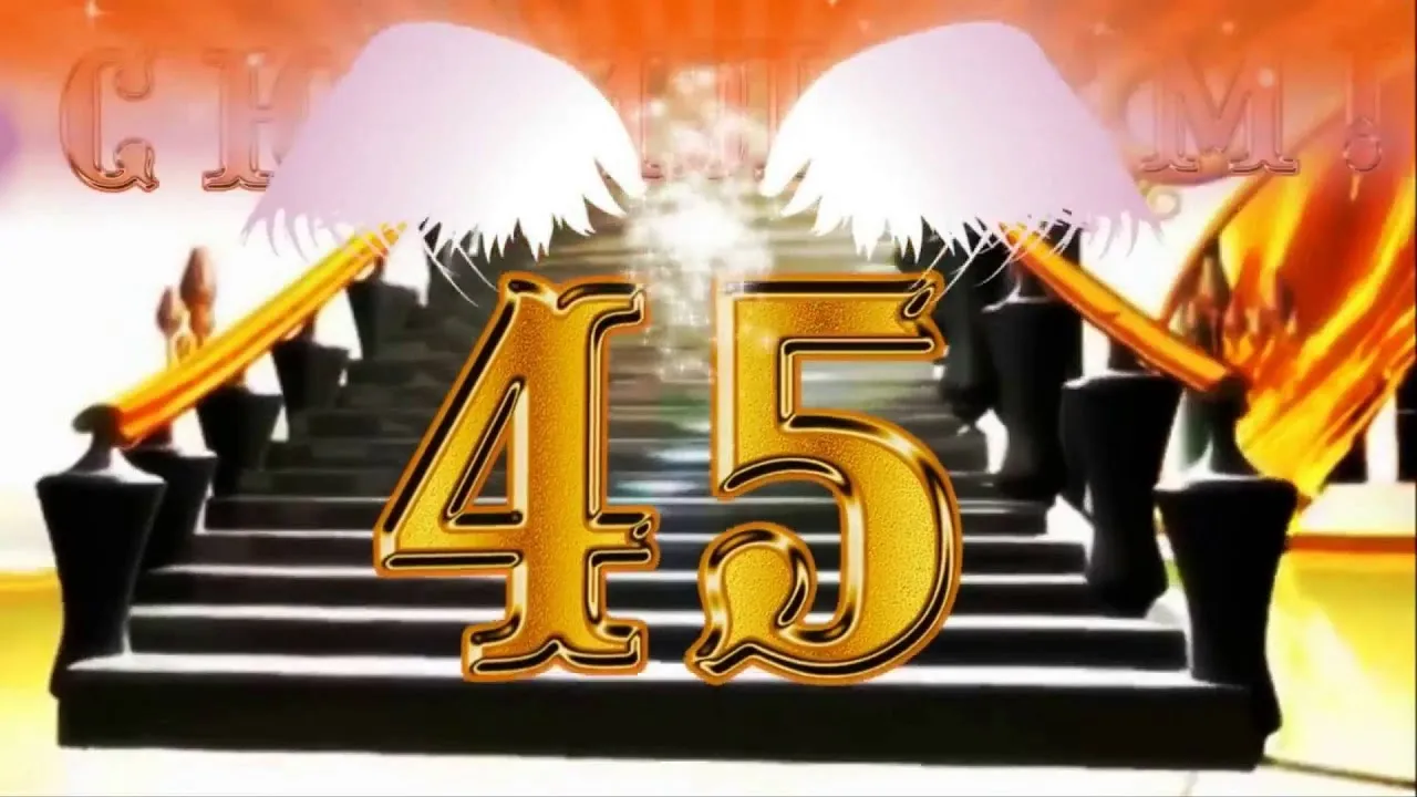 Открытка Открытки на 45 лет - Золотые цифры "45" на фоне лестницы | Красивая открытка #135