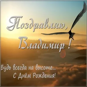 Открытка открытки с именем Владимир - Открытка с днем рождения: Горы, птица, восход | Красивая открытка #238