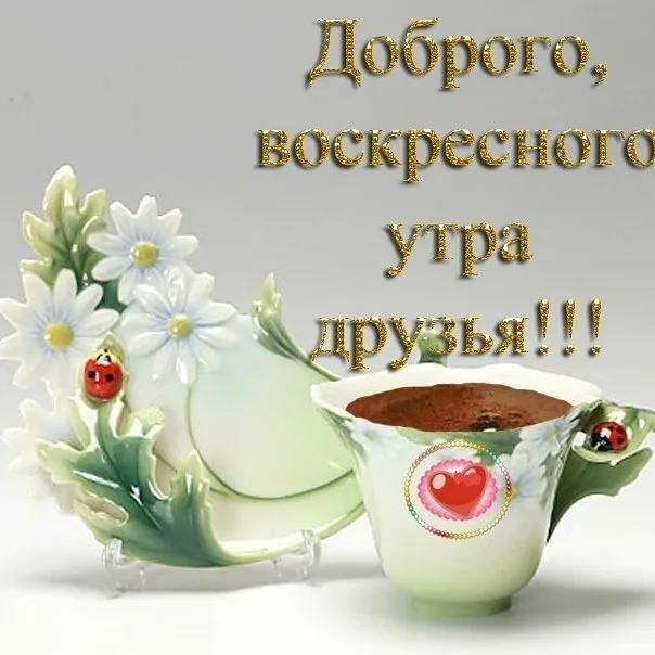 Открытка Доброе утро воскресенье - Поздравления с утра: чашка кофе и цветы друзя! | Красивая открытка #27