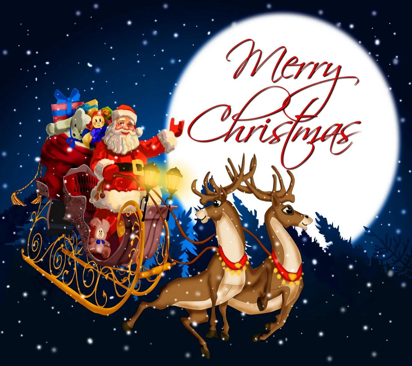 Открытка Merry Christmas - Дед Мороз на оленях. С Рождеством! | Красивая открытка #11
