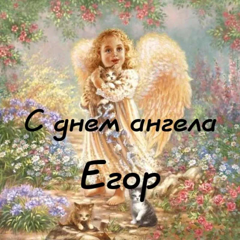 Открытка открытки с именем Егор - Ангел с котенком: Праздничная открытка | Красивая открытка #168