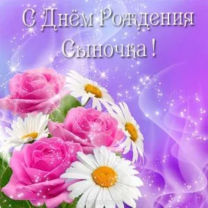 Открытка Открытки с Днем Рождения сыну - Открытка с розовыми розами и ромашками | Красивая открытка #27