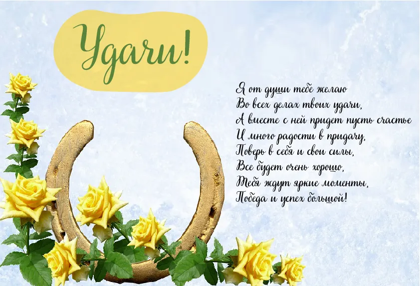 Открытка Удачи - Открытка с подковы и цветами | Красивая открытка #15
