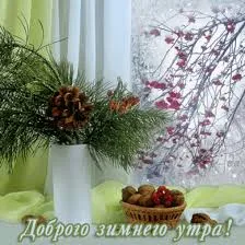 Открытка Доброе утро - Зимняя открытка: еловые ветки, шишки, ягоды | Красивая открытка #508