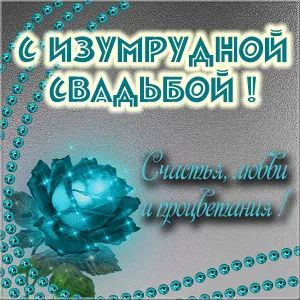 Открытка 55 лет - изумрудная свадьба - Открытка с голубой розой | Красивая открытка #28