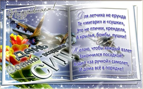 Открытка С днем ВВС России - Открытка с самолетом и цветами | Красивая открытка #70