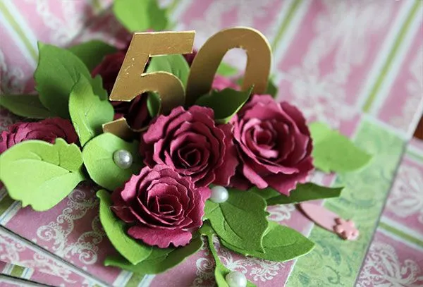 Открытка Открытки на 50 лет - Открытка с розовыми розами и цифрой 50 | Красивая открытка #54