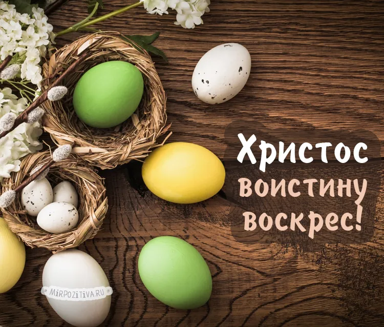 Открытка Воистину Воскрес - Христос воскрес! Открытка с яйцами и цветами | Красивая открытка #2