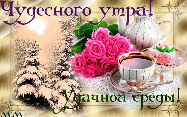 Открытка Среда - Открытка: Розы, чай, снег. Праздничная поздравительная открытка | Красивая открытка #7