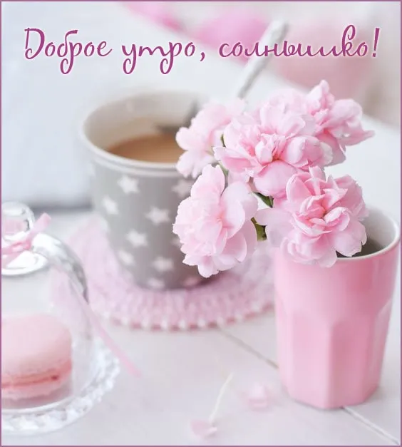 Открытка Доброе утро - Розовые пионы в чашке: нежные фото и открытки | Красивая открытка #532