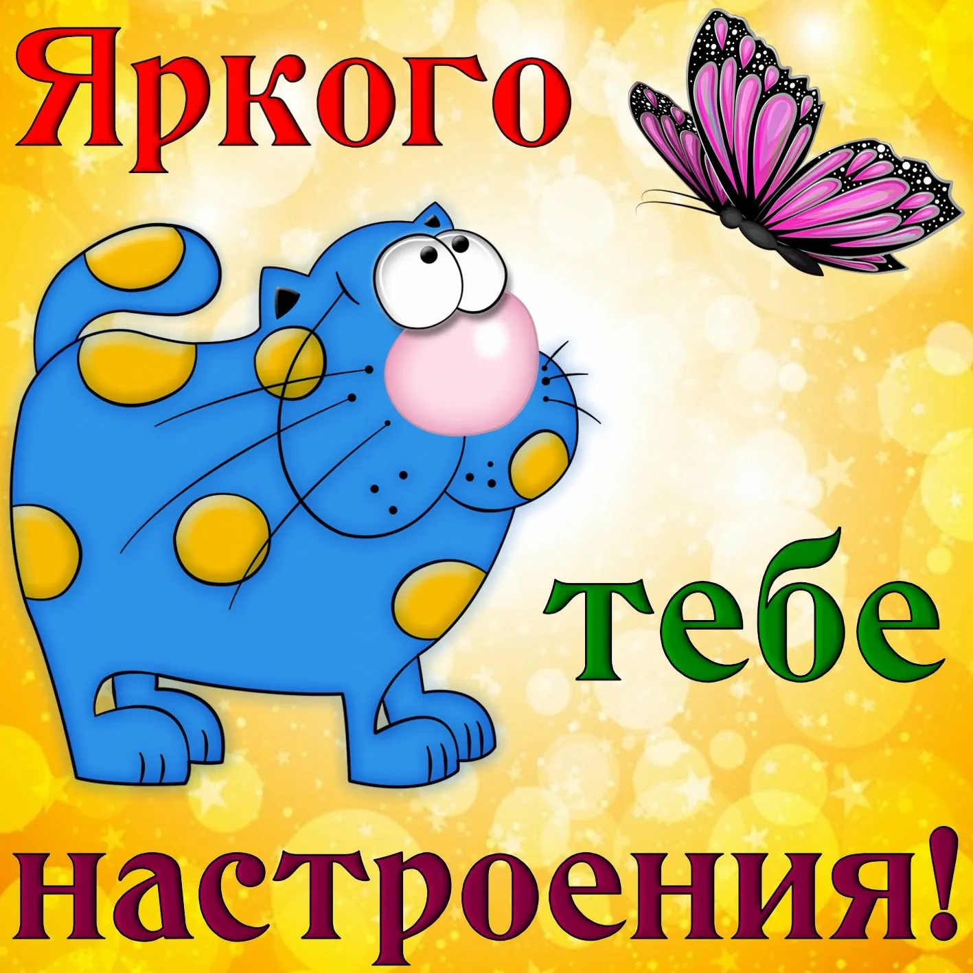 Открытка хорошего настроения - Симпатичный кот и бабочка на открытке | Красивая открытка #95
