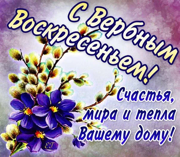 Открытка С вербным воскресеньем - Открытка с цветами: фиалки и верба | Красивая открытка #257
