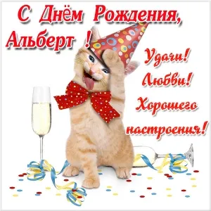 Открытка открытки с именем Альберт - Открытка с котенком на дне рождения | Красивая открытка #95