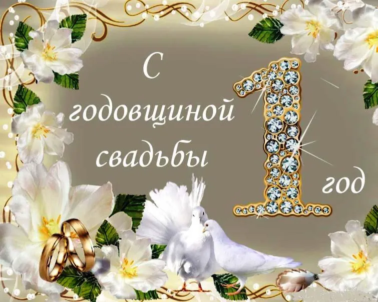 Открытка Открытки на Ситцевую свадьбу 1 год - Свадебная открытка: голуби, цветы и кольца | Красивая открытка #28