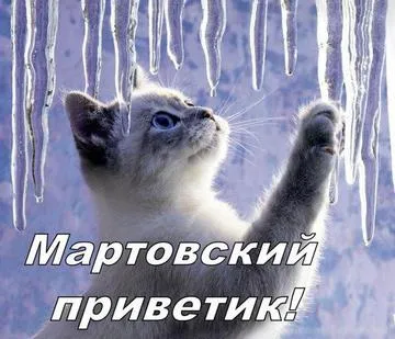 Открытка Март - Снежный кот: открытка с котенком на фоне сосулек | Красивая открытка #9