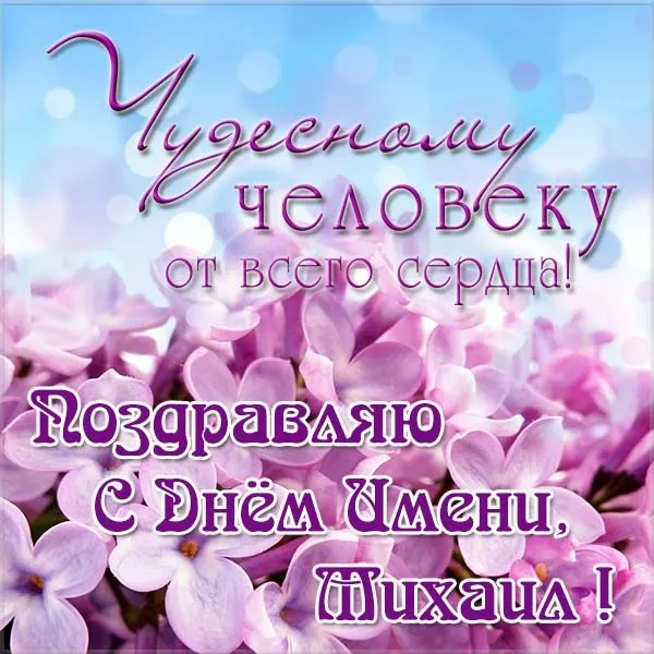 Открытка Открытки с именем Михаил  - Открытка: Фиолетовые цветы, надпись "С Днем!" | Красивая открытка #83