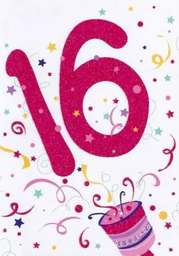Открытка Открытки на 16 лет - Открытка с цифрой 16 и конфетти | Красивая открытка #41