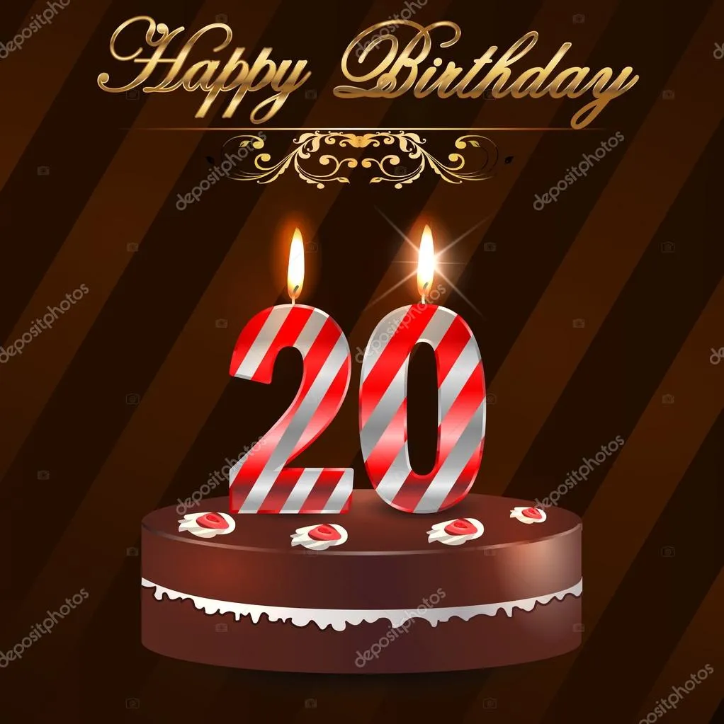 Открытка Открытки на 20 лет - Торт со свечами "20" на День Рождения | Красивая открытка #83