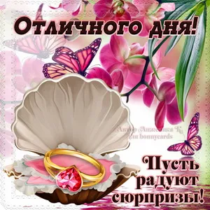 Открытка Хорошего дня - Открытка с ракушкой, цветами и бабочками | Красивая открытка #12