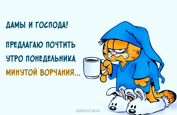 Открытка Удачного понедельника - Котик в халате с кофе: открытка с утром | Красивая открытка #33