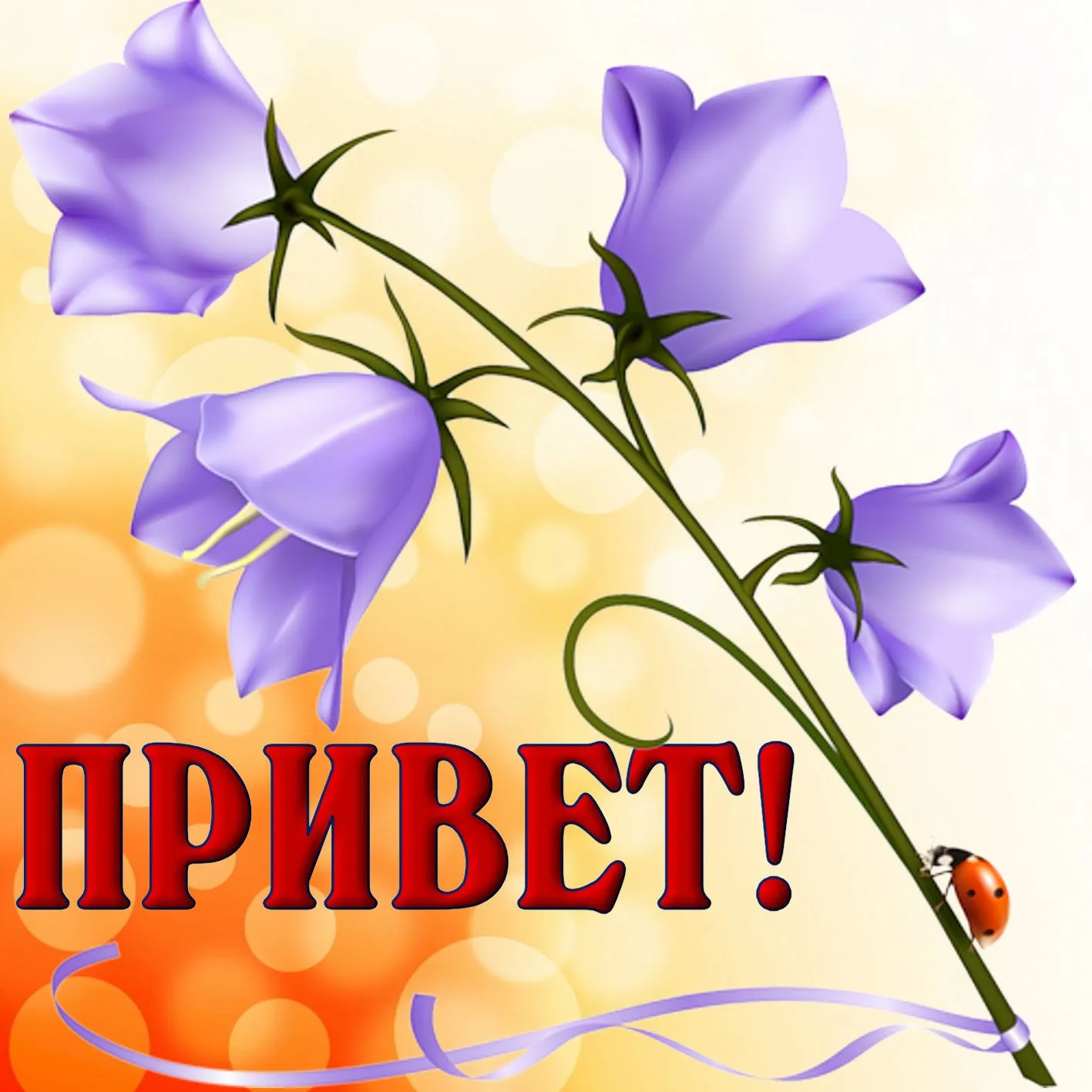 Открытка Привет - Открытка с фиалками и божьей коровкой | Красивая открытка #20