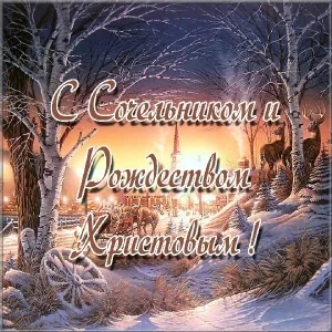 Открытка Рождественский Сочельник - Зимний лес, рождественская ночь, снегопад | Красивая открытка #31