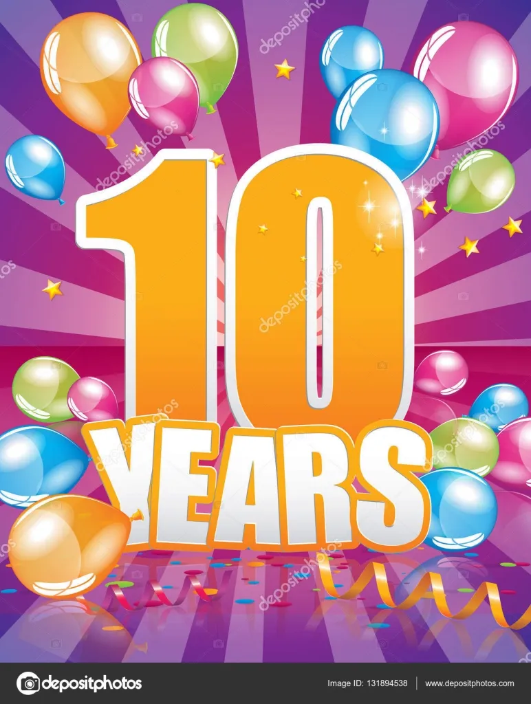 Открытка Открытки на 10 лет - 10 лет: Открытка с воздушными шарами и блестками | Красивая открытка #72