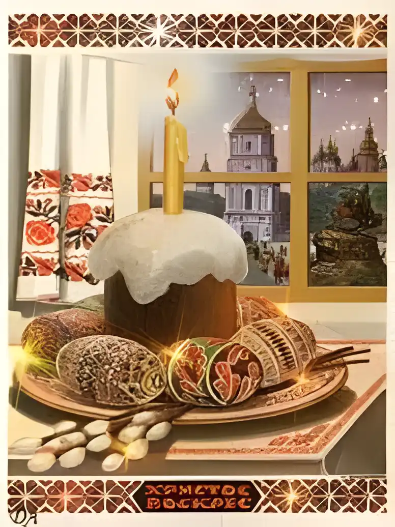 Открытка открытки на пасху  - Пасхальный кулич и крашенки: открытка с Пасхой | Красивая открытка #140