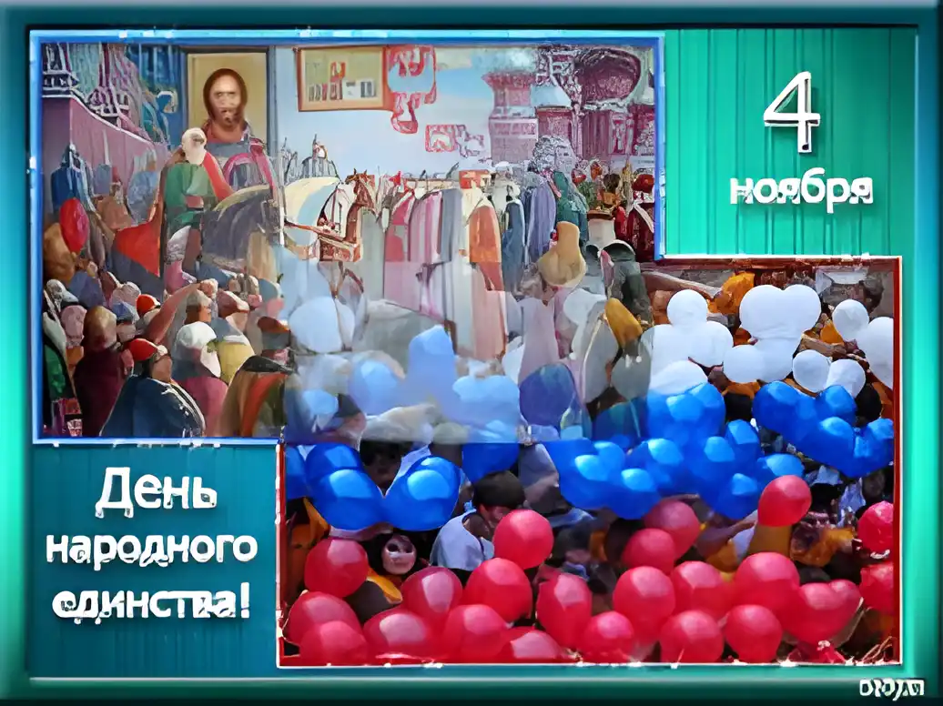 Открытка Открытки с днем народного единства - Открытка: День народного единства с шарами и образом Спаса | Красивая открытка #39