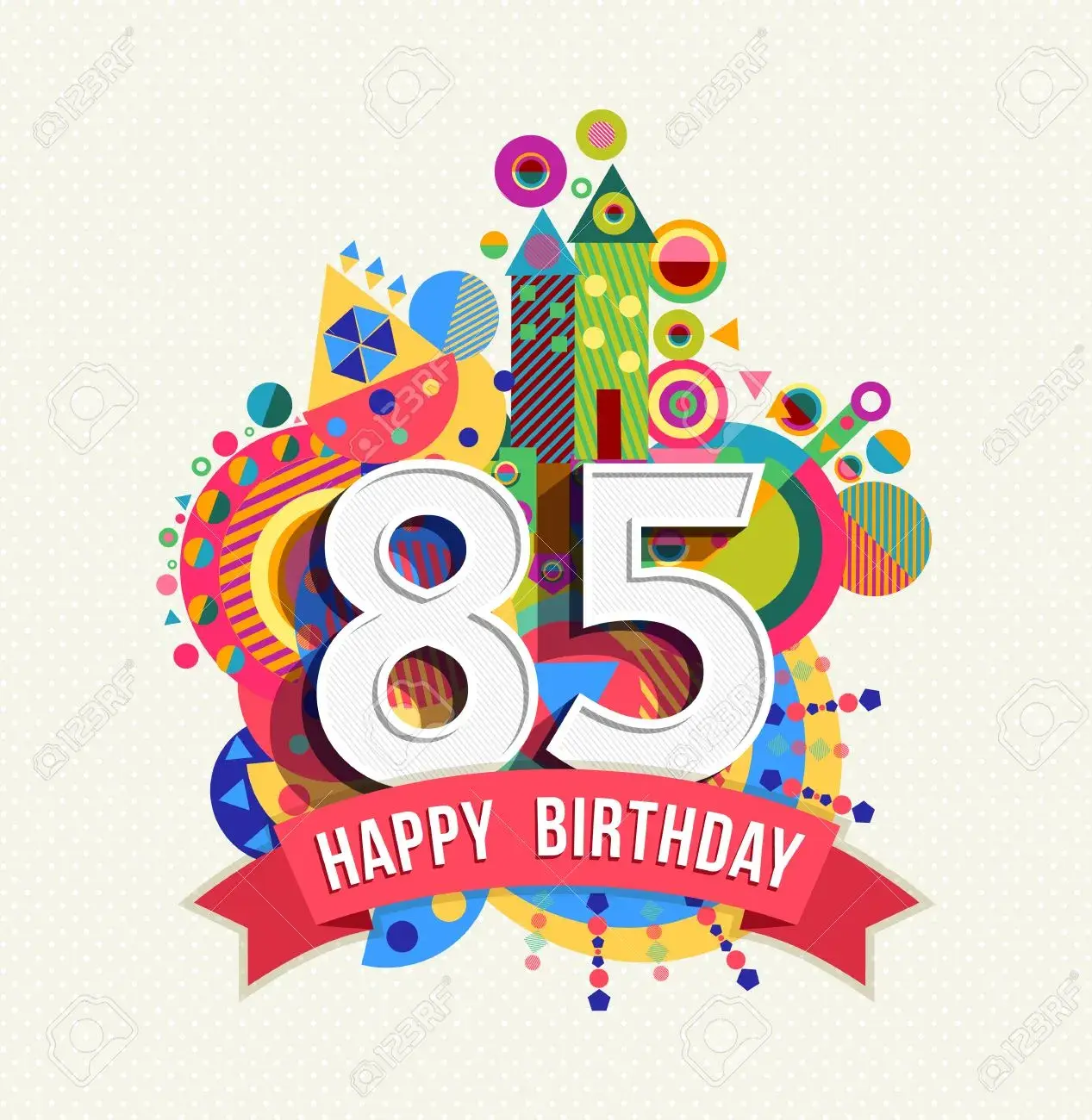 Открытка Открытки на 85 лет - Поздравление с Днём Рождения: Яркая открытка с цифрой 85 | Красивая открытка #83