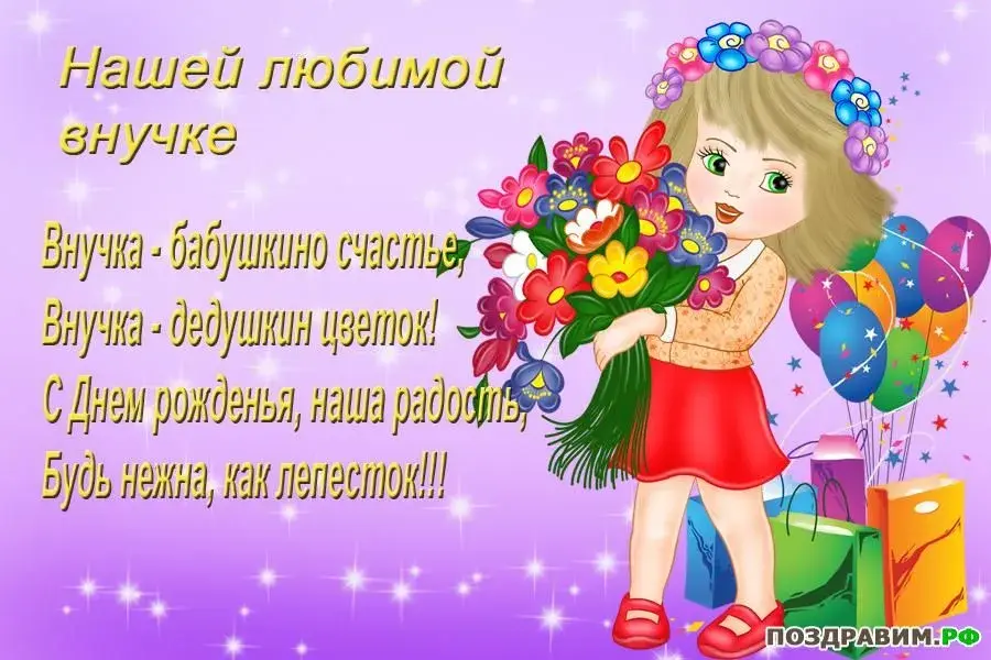 Открытка С днем рождения внучка - Открытка с днем рождения: девушка с цветами и шарами | Красивая открытка #5