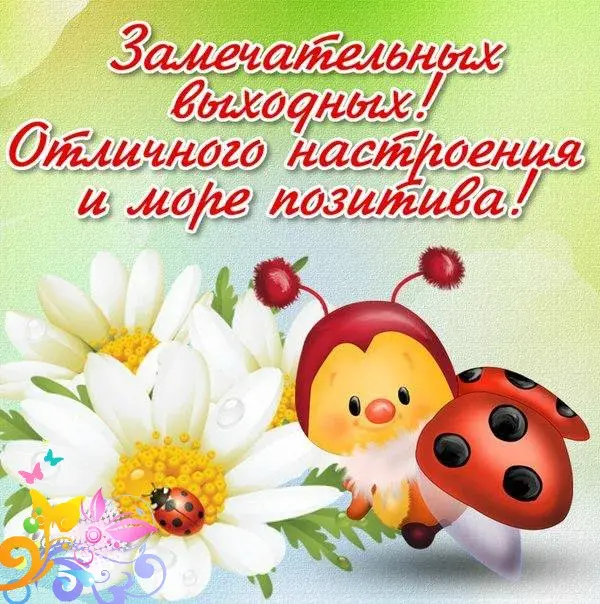 Открытка Хороших выходных - Открытка с божьей коровкой и цветами | Красивая открытка #6