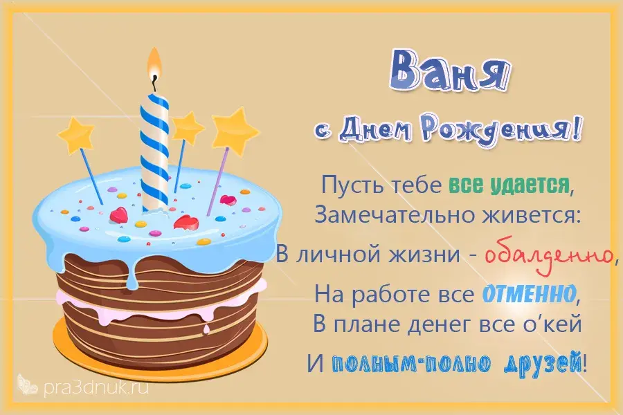 Открытка открытки с именем Иван - С Днем Рождения! Открытка с тортом и свечами | Красивая открытка #16