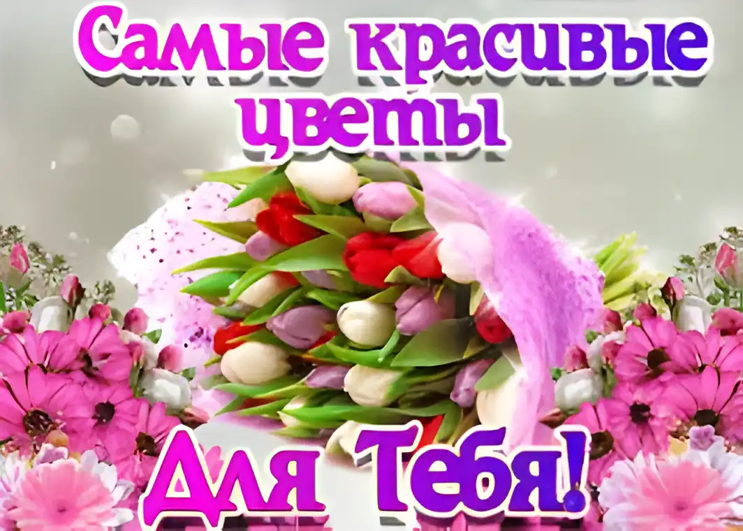 Открытка Для тебя - Букет цветов: розовые, белые и красные тюльпаны | Красивая открытка #79