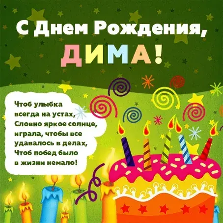 Открытка открытки с именем Дмитрий  - Открытка с Днем Рождения: Торт и свечи | Красивая открытка #96