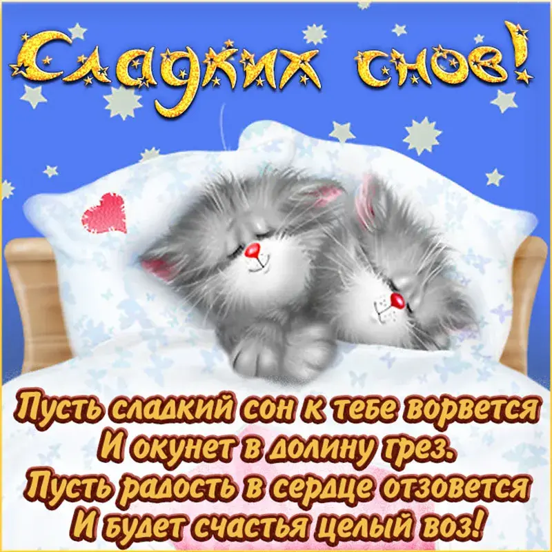 Открытка Сладких снов - Открытка с котенком: Сладкий сон и добрая ночь | Красивая открытка #4