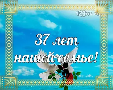 Открытка Открытки на Алюминиевую свадьбу 37 лет - Открытка с голубями и розами: 37 лет семейной любви | Красивая открытка #5
