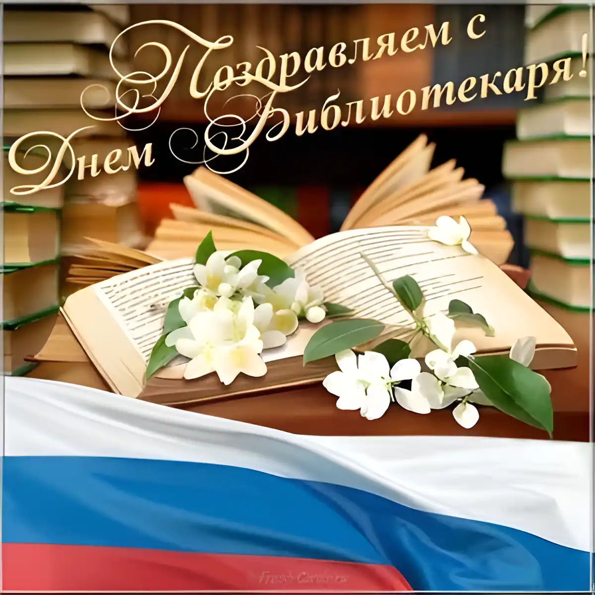Открытка День библиотекаря - Открытка с цветами и книгами: День библиотекаря | Красивая открытка #9