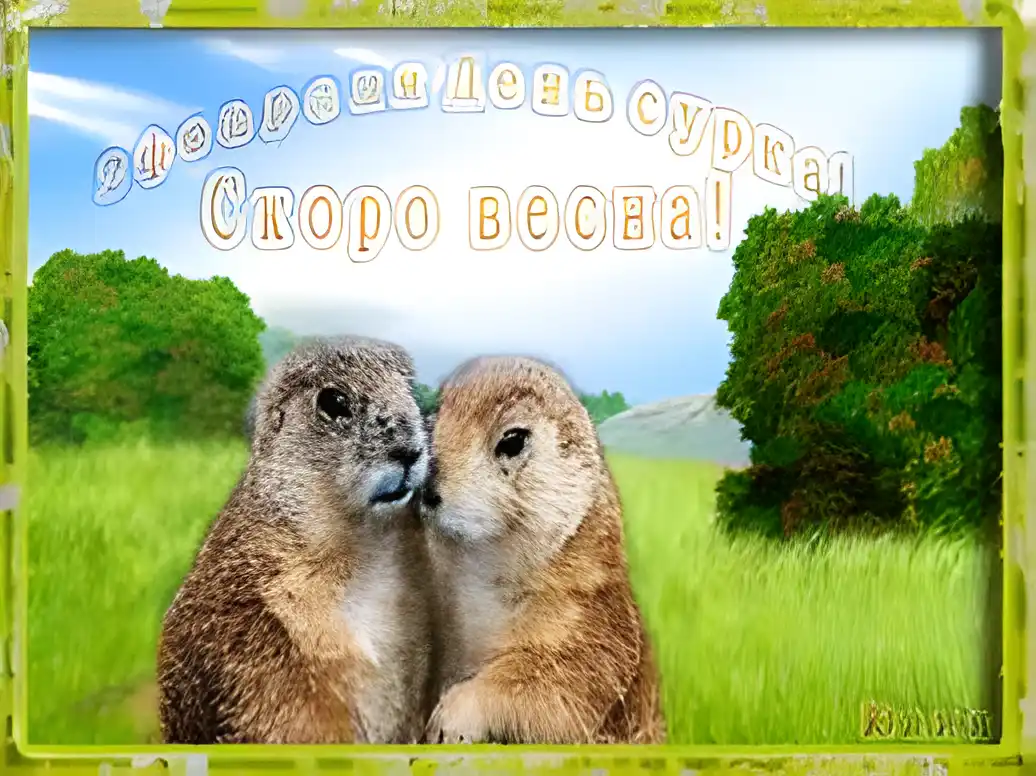 Открытка Открытки с днем сурка - Открытка "Скунсы и весна": милые зверята, пейзаж | Красивая открытка #40