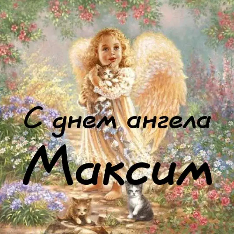 Открытка Открытки с именем Максим  - Ангел с котенком: Открытка с нежной красотой | Красивая открытка #120