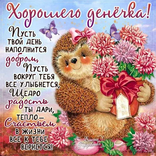 Открытка Доброе утро - Открытка с ежом и бабочками: С Днем Рождения! | Красивая открытка #324